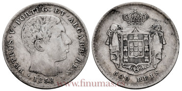 PORTUGAL - KM-498 - 500 Reis 1856 Petrus v - MBC-