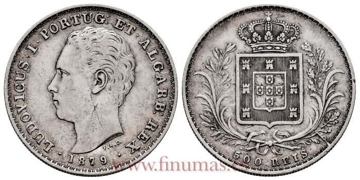 PORTUGAL - KM-509 - 500 Reis 1879 Lodubicus I - MBC