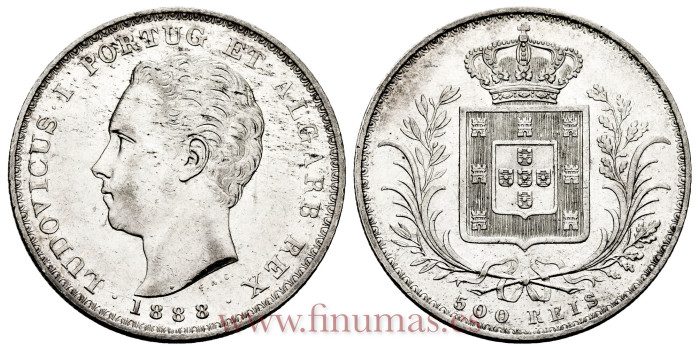 PORTUGAL - KM-509 - 500 Reis 1888 Lodubicus I - EBC