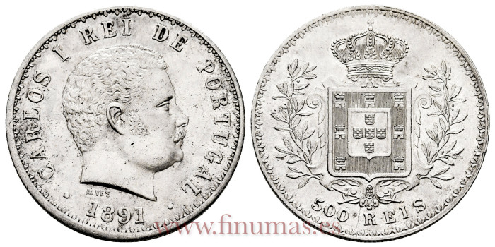 PORTUGAL - KM-535- 500 Reis 1891 Carlos I - EBC-