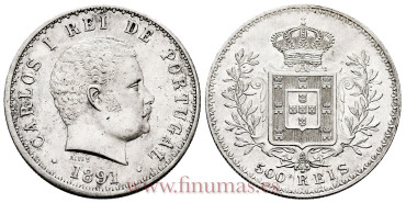 PORTUGAL - KM-535- 500 Reis 1891 Carlos I - EBC-