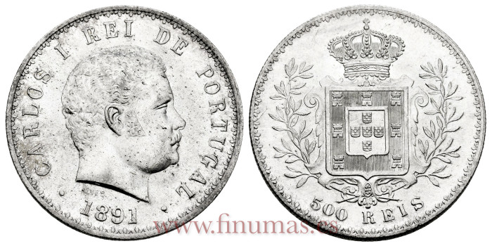 PORTUGAL - KM-535- 500 Reis 1891 Carlos I - SC