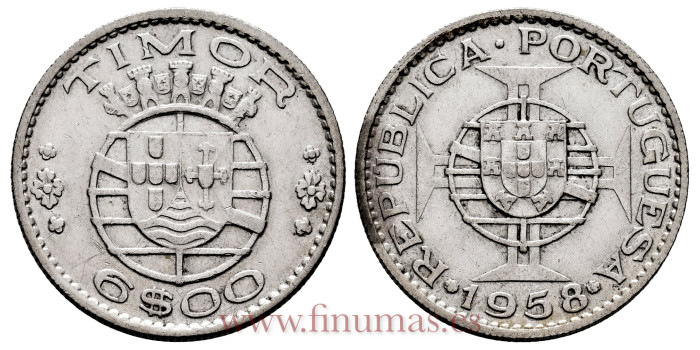 TIMOR - K-015 - 6 Escudos 1958 - MBC+
