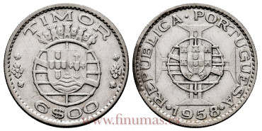 TIMOR - K-015 - 6 Escudos 1958 - MBC+