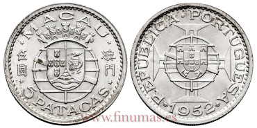 MACAO - K-005 - 5 Patacas 1951 - EBC+