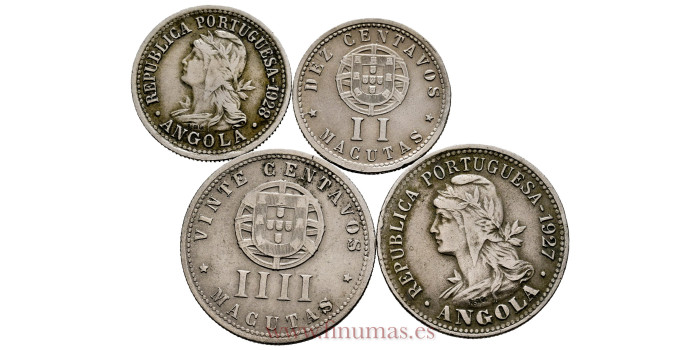 ANGOLA - K067/68 - II y III Macutas 1927/1928 4 piezas, MBC