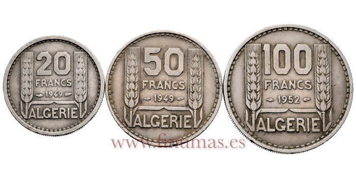 ARGELIA - K-091/93- 20,50,100 Frncos. 1949/50 - MBC, 
