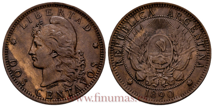 ARGENTINA - K-033 - 2 Centavos 1890 -MB/EBC