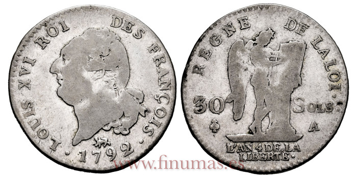 FRANCIA - K-606 -  30 Sols 1792 - Paris- BC