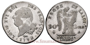 FRANCIA - K-606 -  30 Sols 1792 - Paris- BC