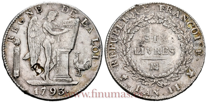 FRANCIA - K-624 -  6 Libres 1793 - Marsella. Resello B. MBC