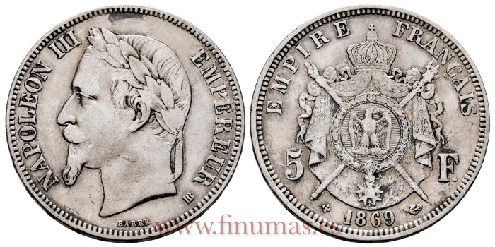 FRANCIA - K-799 - 5 Francos 1869 BB -  MBC
