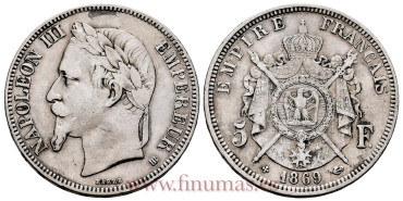 FRANCIA - K-799 - 5 Francos 1869 BB -  MBC