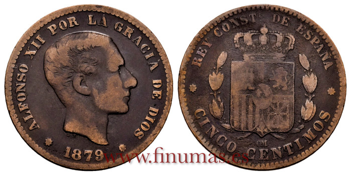 Cy16557E.- ALFONSO XII 5 Centimos 1879 - MBC