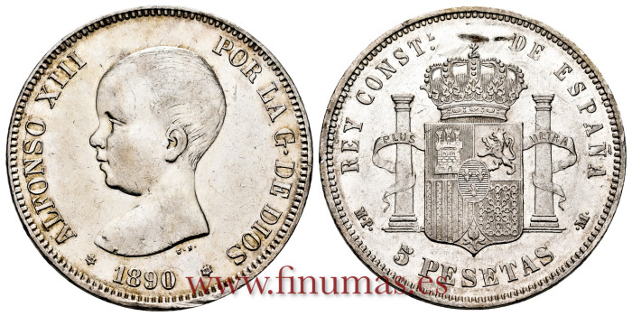 Cy16967F.- ALFONSO XIII 5 Pesetas 1890 (18-90) MPM- EBC-