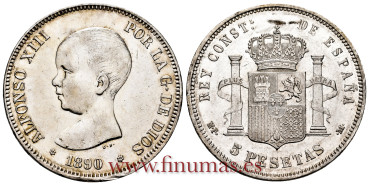 Cy16967F.- ALFONSO XIII 5 Pesetas 1890 (18-90) MPM- EBC-