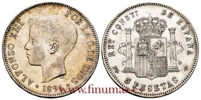 Cy16705E.- ALFONSO XIII 5 Pesetas 1896 (18-96) PGV- MBC