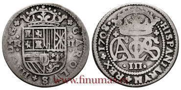 Cy07446.- CARLOS III - Pretendiente 2 Reales 1708/7 Barcelona, BC-