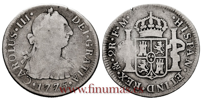 Cy10801.-CARLOS III - 2 Reales 1775 Mexico FM - BC-