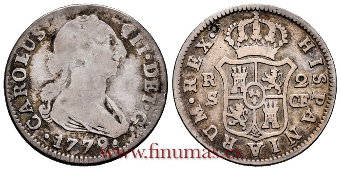 Cy10836.-CARLOS III - 2 Reales 1779 Sevilla C.F.- BC