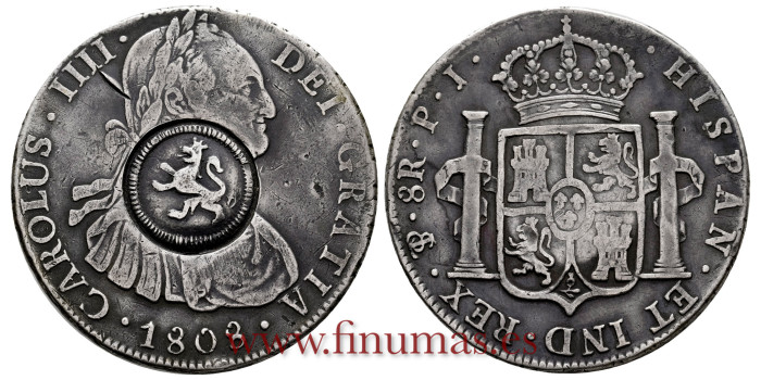 Cy13159.-CARLOS IV - 8 Reales 1808 Potosi PJ - RESELLO. MBC