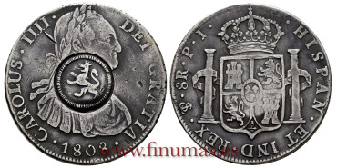 Cy13159.-CARLOS IV - 8 Reales 1808 Potosi PJ - RESELLO. MBC