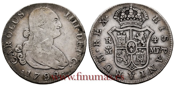 Cy12901.-CARLOS IV - 4 Reales 1792 Potosi MF - BC+