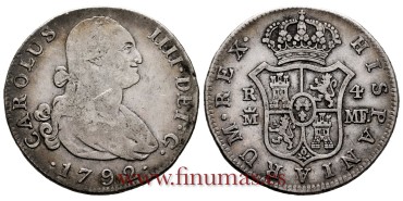 Cy12901.-CARLOS IV - 4 Reales 1792 Potosi MF - BC+