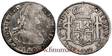 Cy13002.-CARLOS IV - 4 Reales 1808 Potosi PJ - BC+, perforada