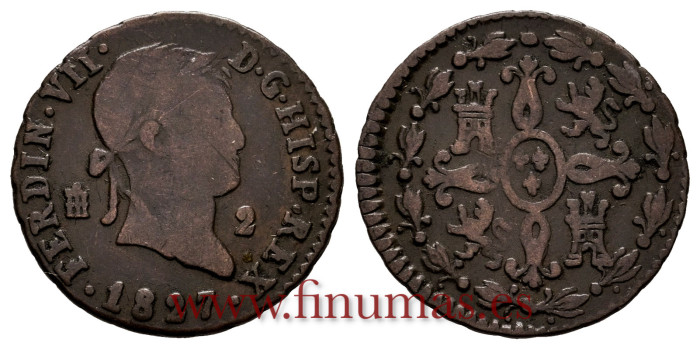 Cy13938.-FERNANDO VII -2 Maravedis 1827 Segovia - BC