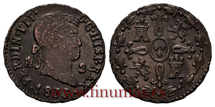 Cy13946.-FERNANDO VII -2 Maravedis 1833 Segovia - MBC+