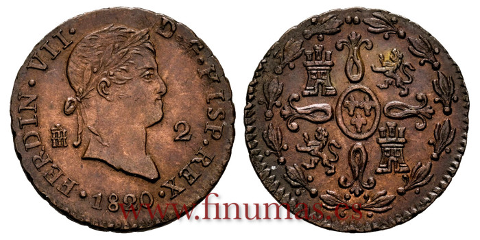 Cy13929.-FERNANDO VII -2 Maravedis 1820 Segovia - SC-