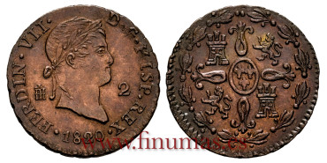 Cy13929.-FERNANDO VII -2 Maravedis 1820 Segovia - SC-