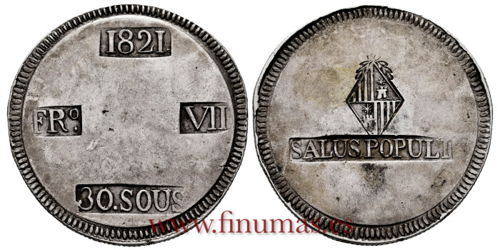 Cy15069.-FERNANDO VII - 30 Sous 1891  Mallorca .-MBC+/EBC