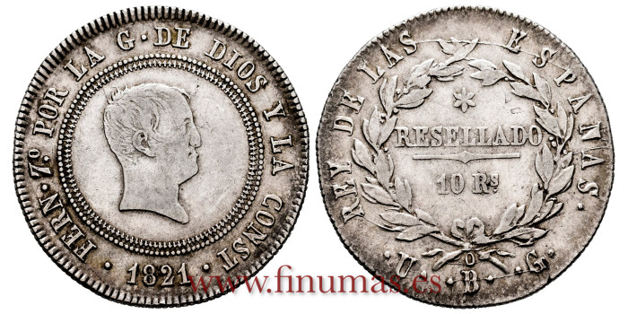 Cy14886.-FERNANDO VII -10 Reales 1821 Bilbao U.G - MBC+