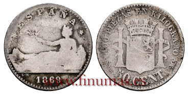 Cy16506.- G.P Y I REPUBLICA - 50 Centimos 1869(--) - RC