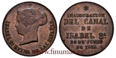Cy16497M.- ISABEL II - MEDALLA CANAL IBABEL II 1858 - EBC
