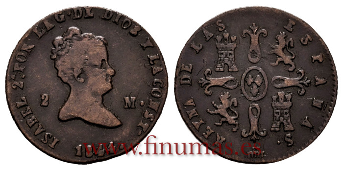 Cy15672.-ISABEL II - 2 Maravedis  1844 Segovia - MBC-