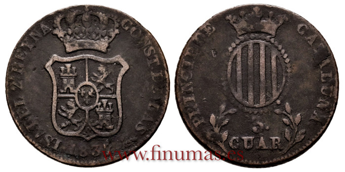 Cy15759.-ISABEL II -  3 Cuartos 1837 Cataluña - RC