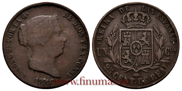 Cy15773.-ISABEL II - 25 Centimo de real 1856 Segovia - MBC-