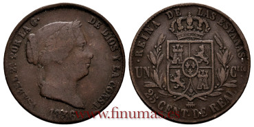 Cy15773.-ISABEL II - 25 Centimo de real 1856 Segovia - MBC-