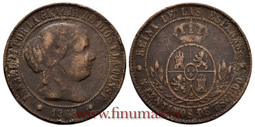 Cy15884.-ISABEL II - 5 Centimo de Escudo 1868 Segovia - MBC
