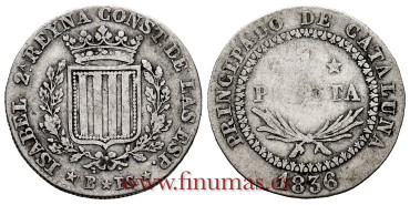 Cy16073.-ISABEL II - 1 Peseta 1836 Barcelona B*PS- Canto Estriado. BC
