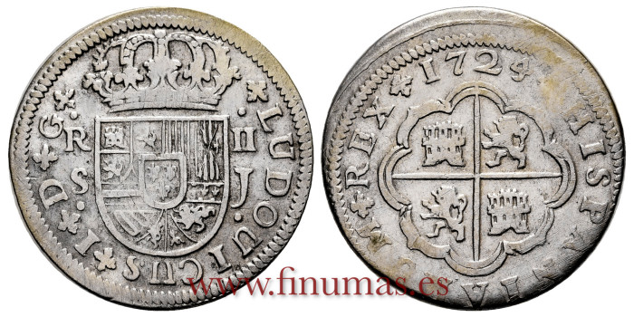 Cy09621 - LUIS I (1724) - 2 Reales 1724 Sevilla J - VARIANTE. BC+