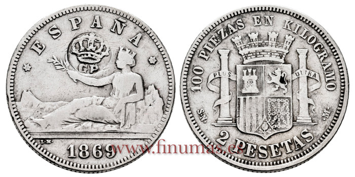 Cy16497D.- G.P Y I REPUBLICA - 2 Pesetas 1869 false GP.- MBC- stamp