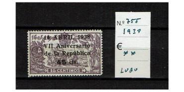 Edifil 0755 - 1938, NEW WITHOUT BINDING LUXURY CENTRING