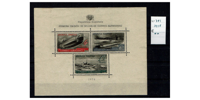 Edifil 0781 - 1938,  NUEVO SIN CHARNELA -Hoja bloque Correo Submarino