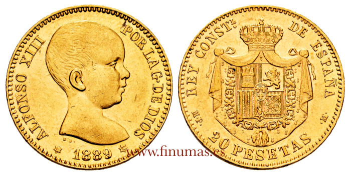 ALFONSO XIII - 20 pesetas 1889 MPM. S.C.  B.O. - GOLD