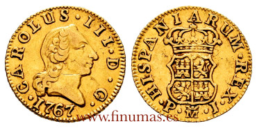 Cy11367.- CARLOS III 1/2 ESCUDO 1767 MADRID P.J. "CARA RATA" MBC+  ORO