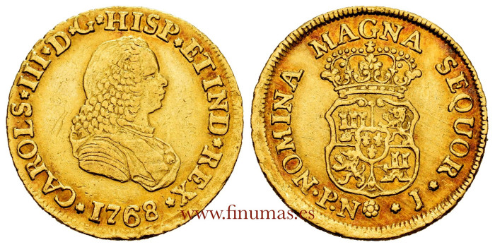 Cy11623.- CARLOS III 2 ESCUDOS 1761 POPAYAN J. EBC-  ORO